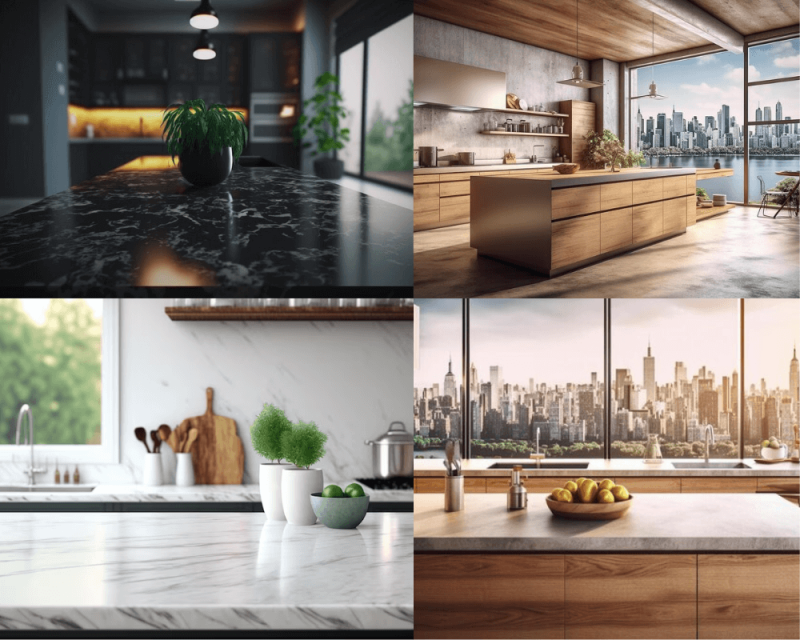 green kitchen countertop